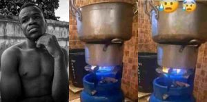 Hardship in the country brings out the creativity of a man as he boils water and warm soup with one gas cylinder 