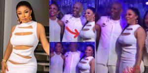 Moment Tony Elumelu wife react seeing Toke Makinwa revealing outfit to her husband party