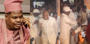 Moment governor Sanwo Olu meets Mr Macaroni at Tony Elumelu’s all-white party