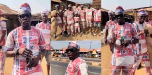 Nigerian Man raises eyebrows as he uses Dangote cement bags to make dress for Christmas after buying 1 plot of land 