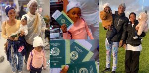 Nigerian Lady overexcited as she finally secures 3 UK visas, relocates abroad with her family