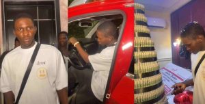 Nigerian lady surprises boyfriend with brand new car on his birthday, N500k cheque & others