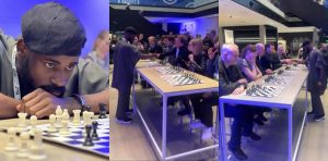 Nigerian man, Tunde Onakoya, stuns many as he plays chess with 10 opponents at the same time in Germany and wins all