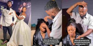 Reactions as groom installs bride’s wig on their wedding day