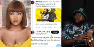 Tacha get dragged online as 6 years old tweet to Davido re-surfaces