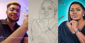 Talented Nigerian artist stuns many as he draws Funke Akindele with pencil and charcoal