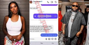 Tiwa Savage blasts Davido via DM on Instagram as their chat gets leaked Online 