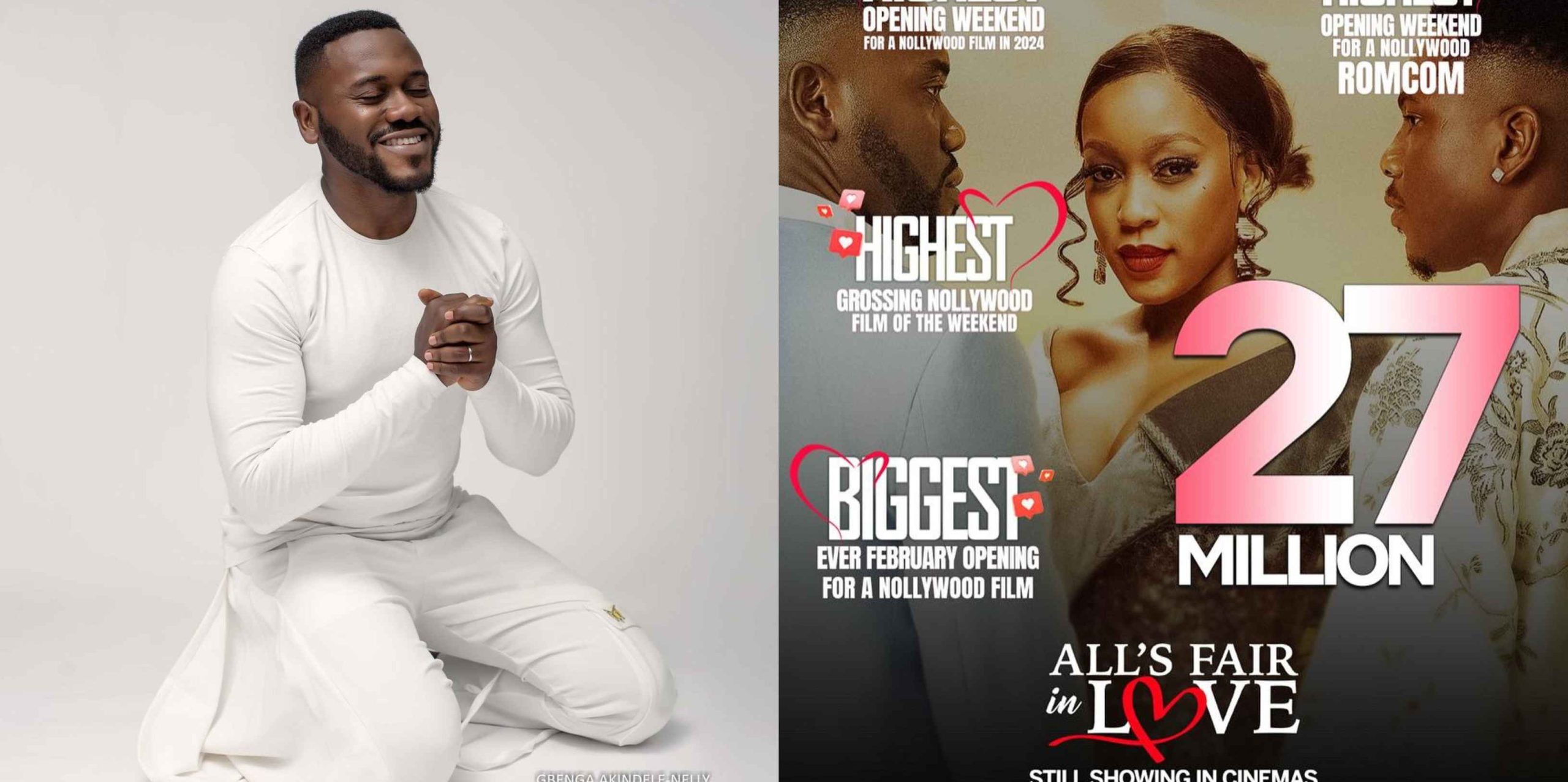 Actor Deyemi Okanlawon’s movie ‘All’s fair in love’ hits 27 million within a week, breaks 4 records