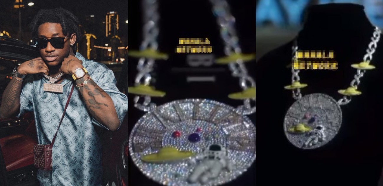 Fans react as singer Shallipopi splashes N866M on a new diamond neck chain