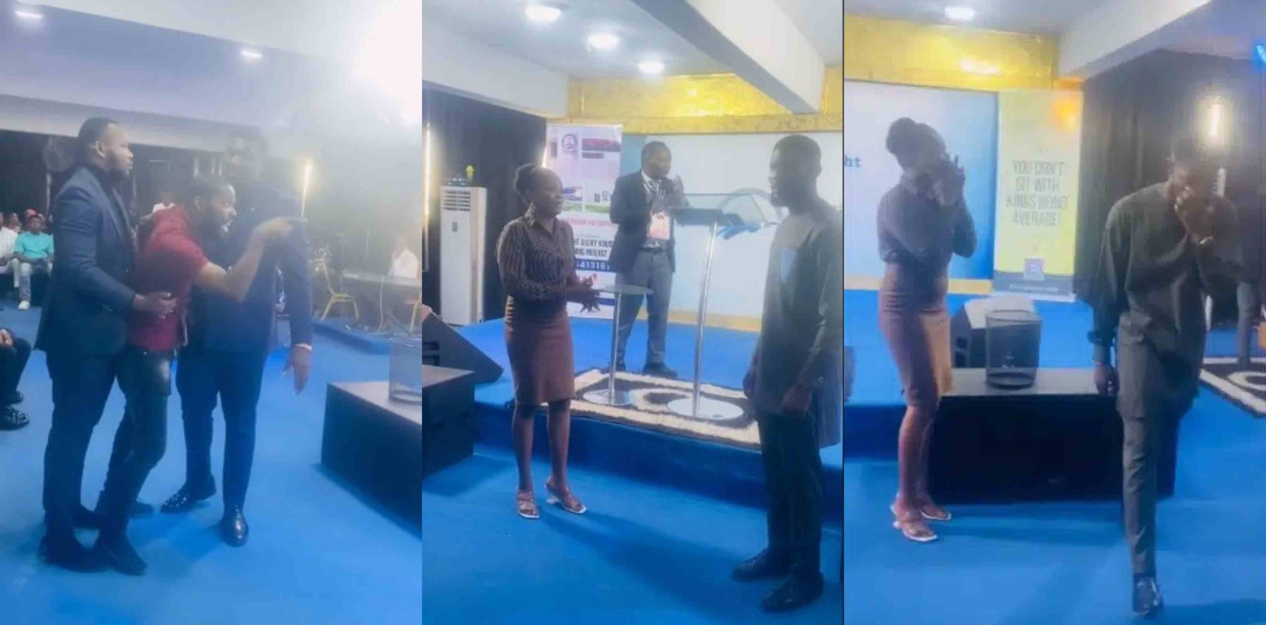 Moment Nigerian man disrupts a marriage proposal in church after his long time girlfriend set to marry