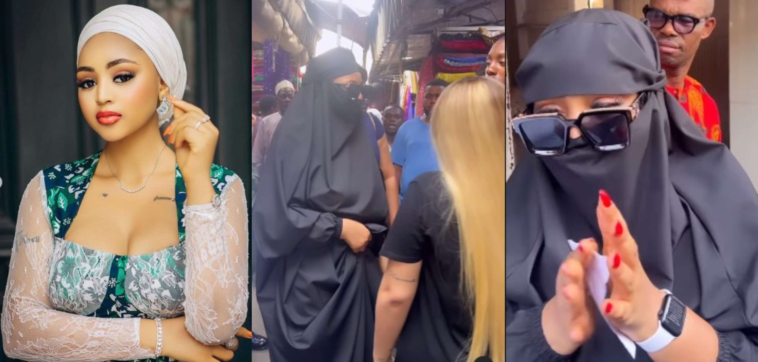 Actress Regina Daniels spotted using veil as she takes to the market in the spirit of Ramadan