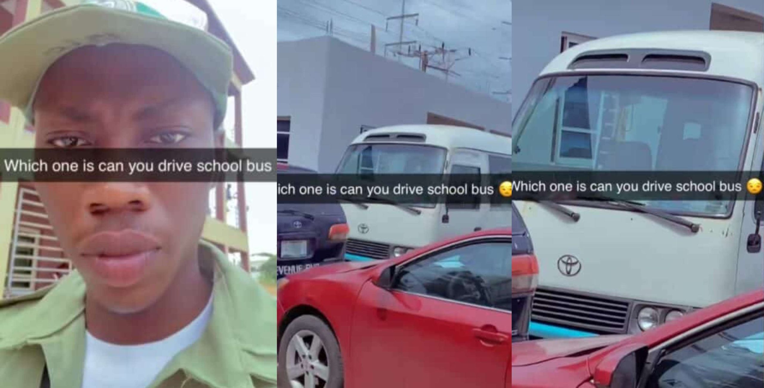 Corper reacts as school principal asked him to become the school’s bus driver 