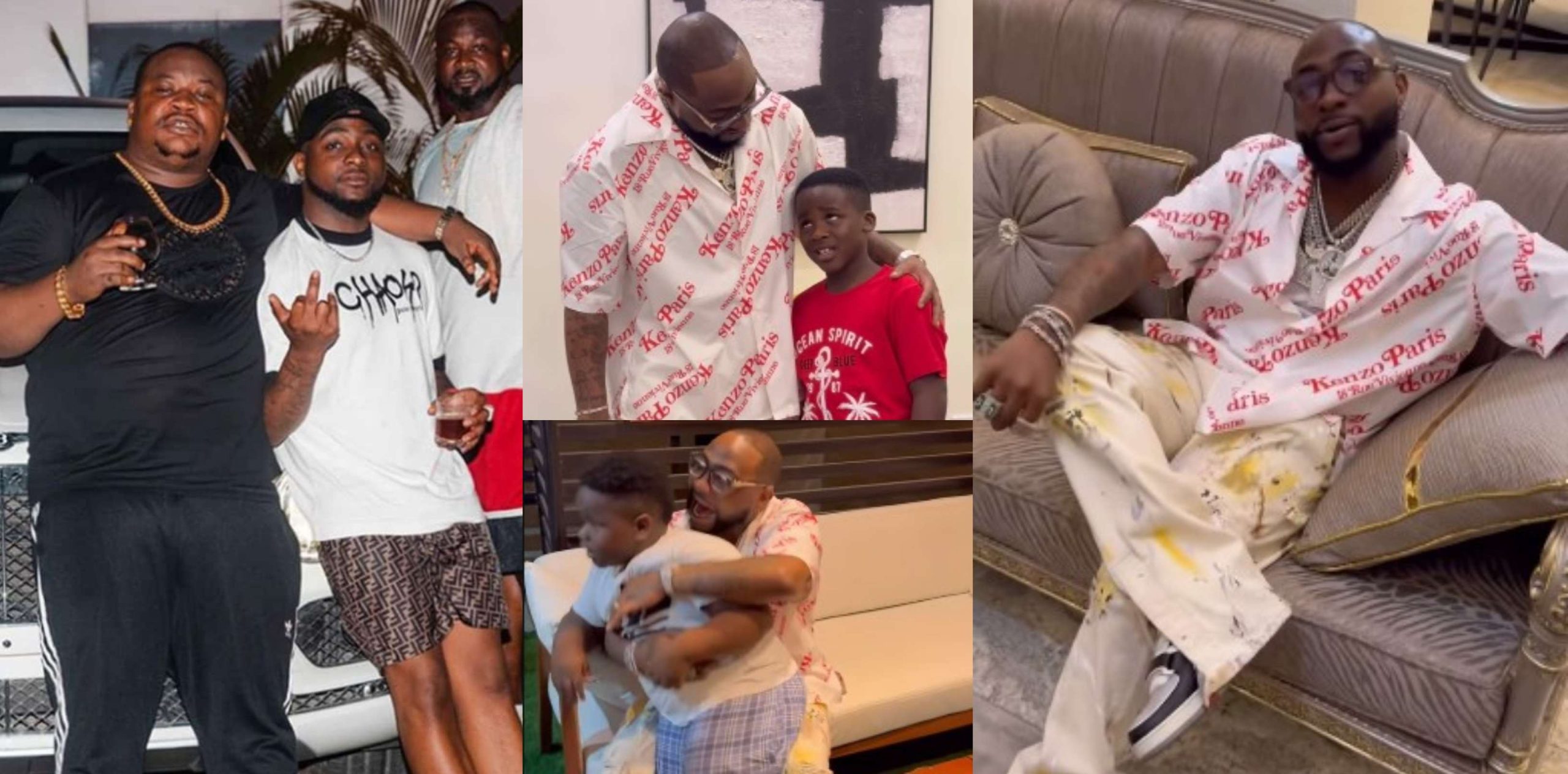 Cubana Chiefpriest overexcited as singer Davido pays him a suprise visits in his palatial mansion, promise his son a rolex wrist watch