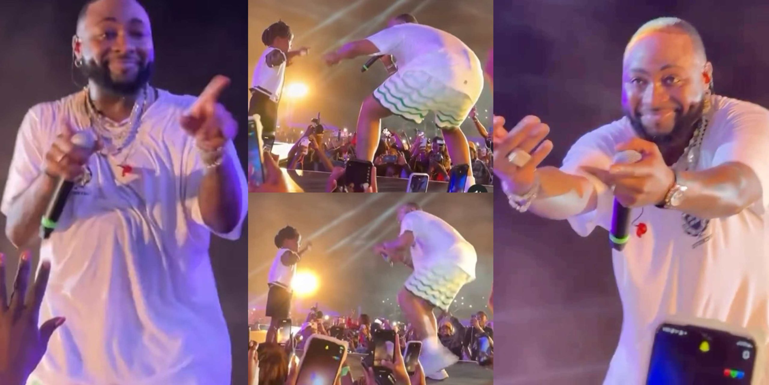 “The boy is giving him Ifeanyi’s vibe” – Heartwarming moment Davido dances with young fan at show in Uganda (Video)