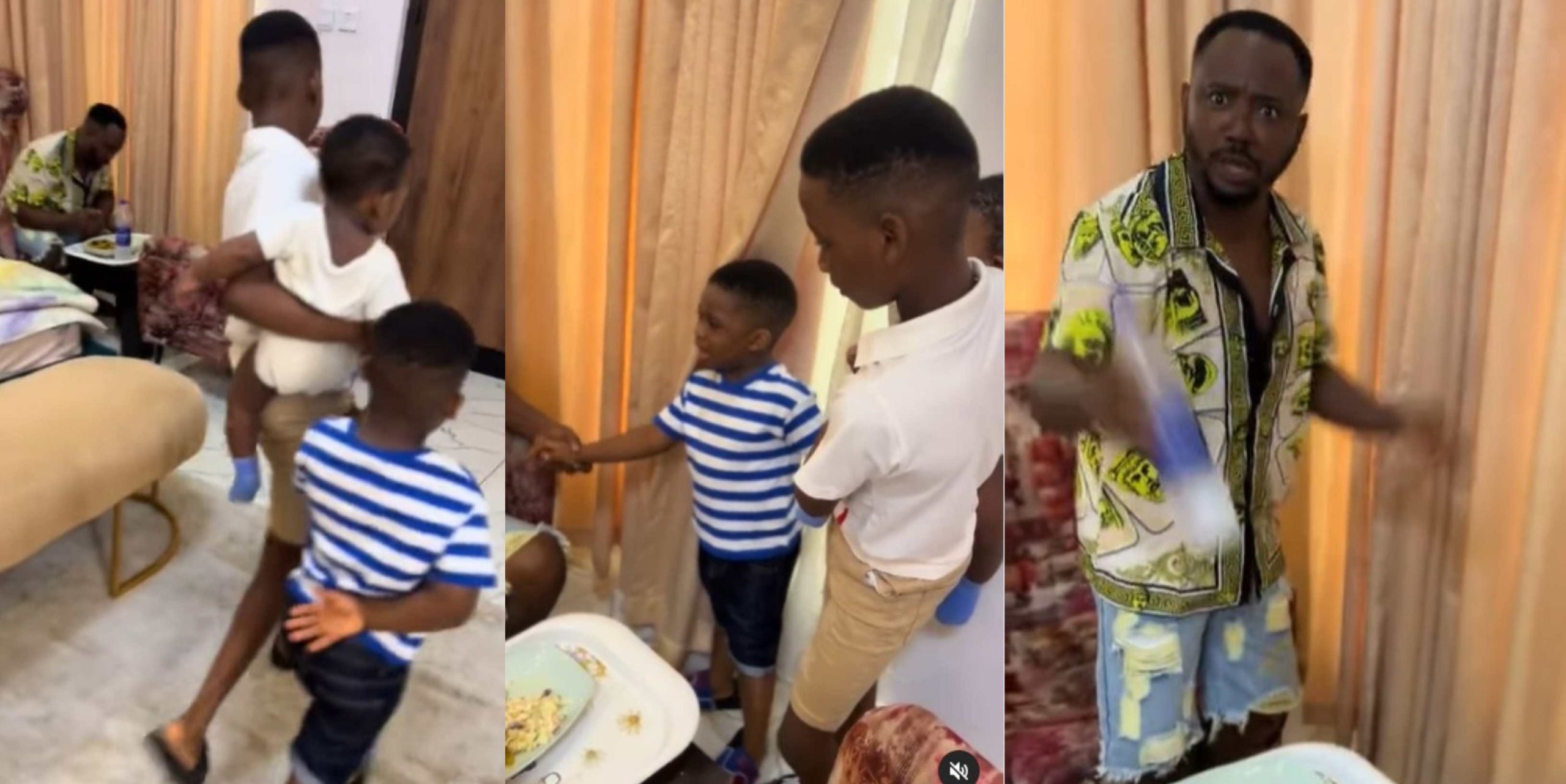 Man reacts as his wife sends his 3 sons to him to tell him they need a baby sister while eating