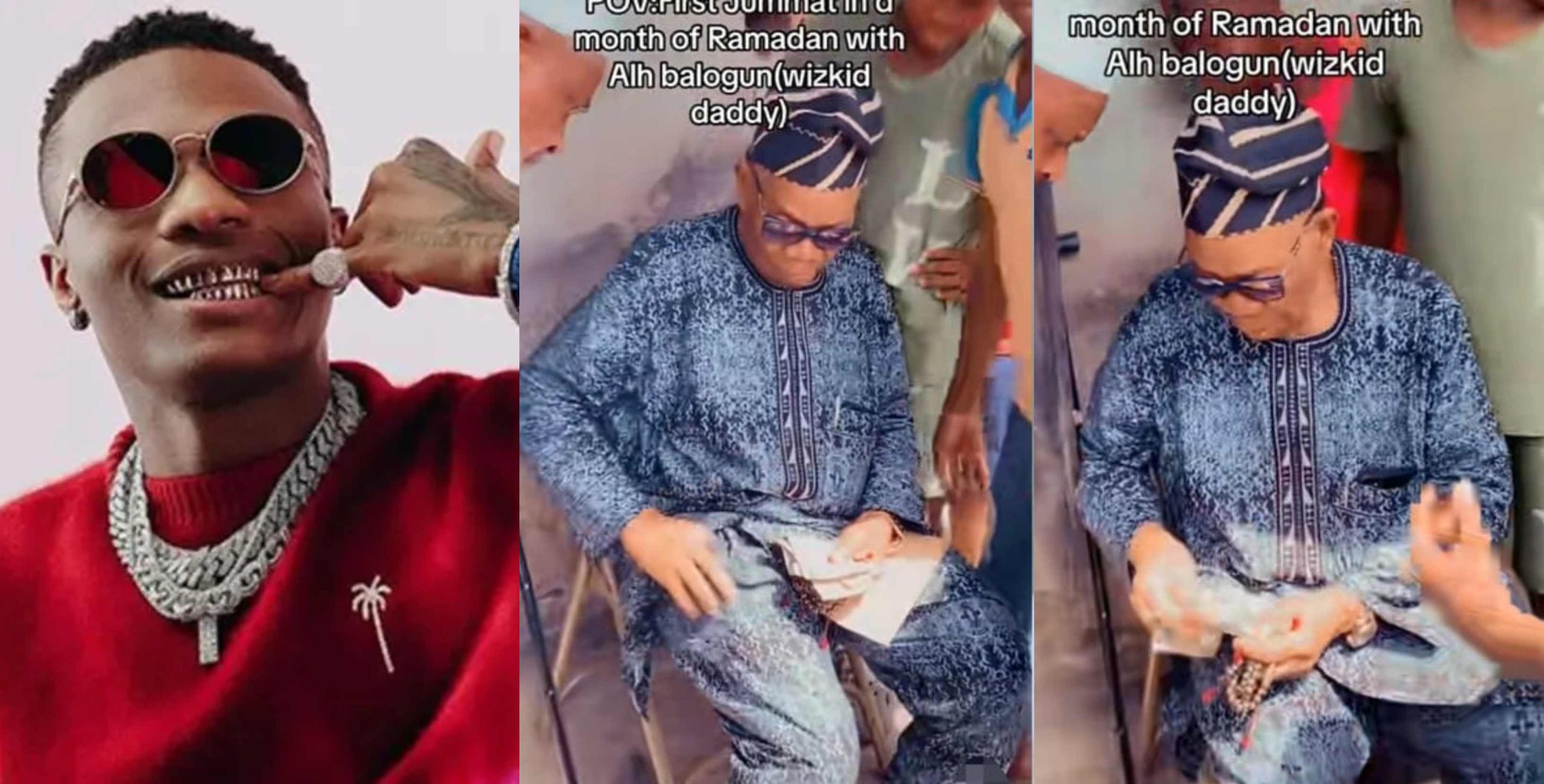 Mixed reactions as Wizkid’s father, Alhaji Balogun spotted distributing cash to youths and clerics during Ramadan