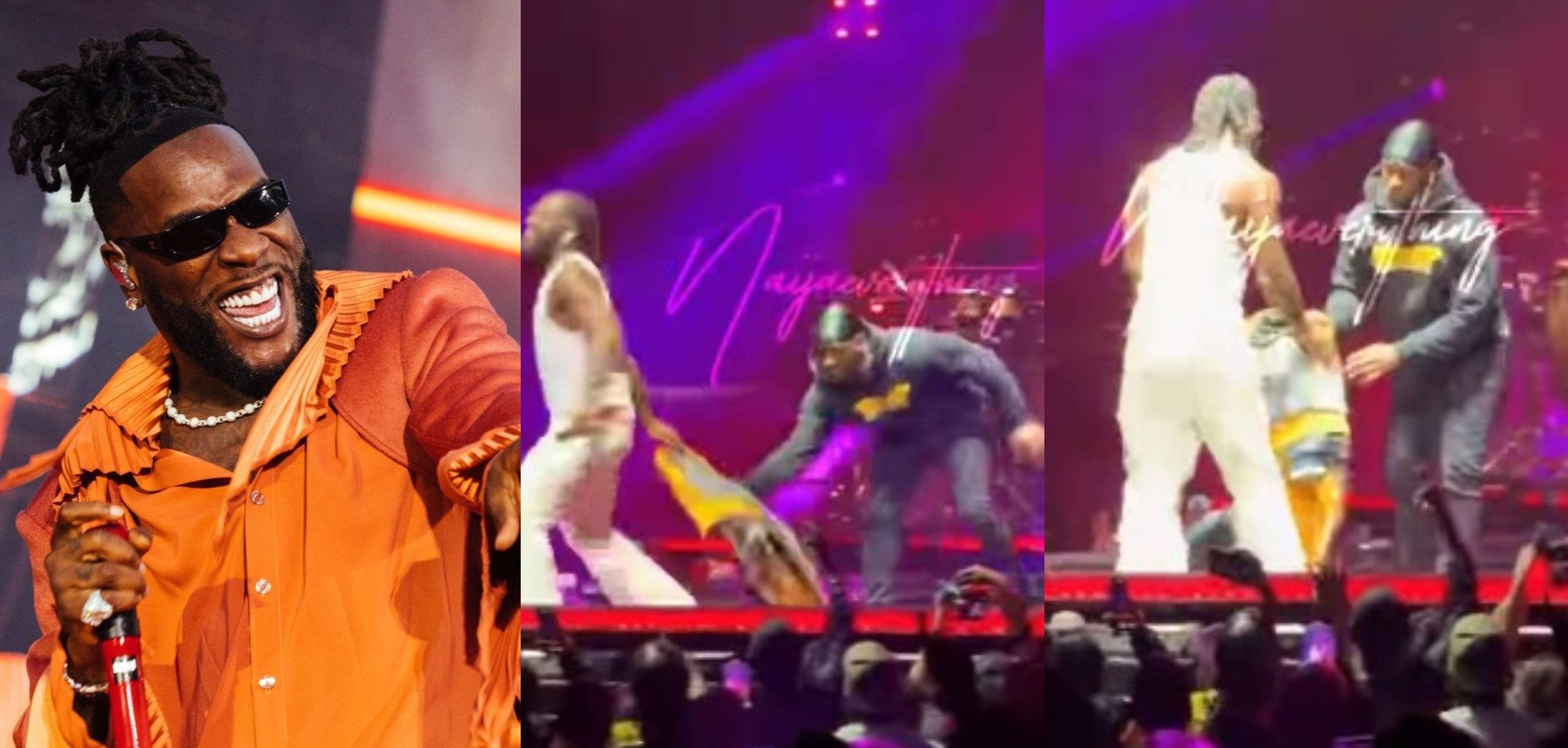 Moment Burna Boy's aide drags jacket worth $21k with him as he tries to throw it to the crowd