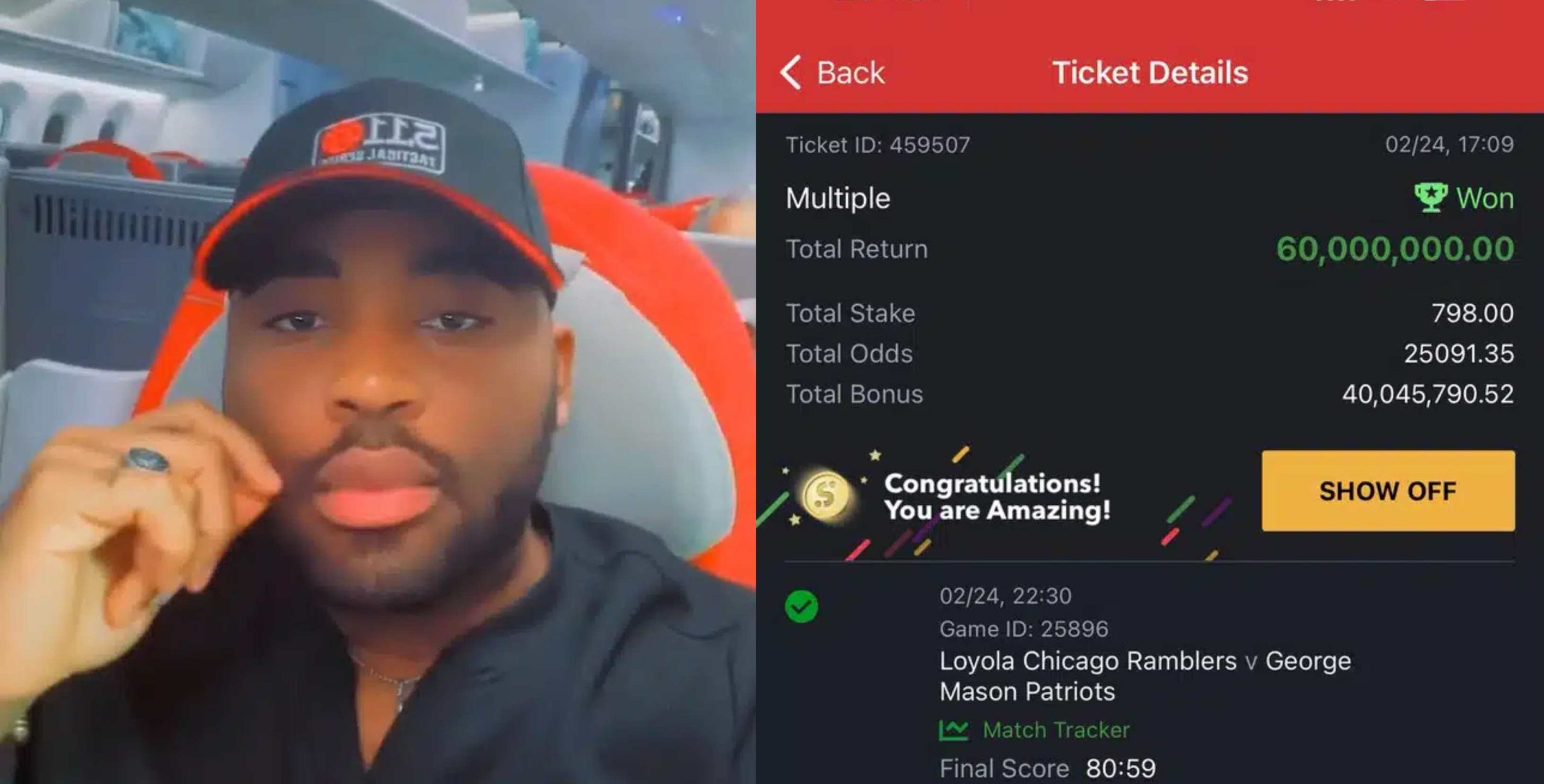 Nigerian man wins N60 million bet after staking ₦798 stake on SportyBet