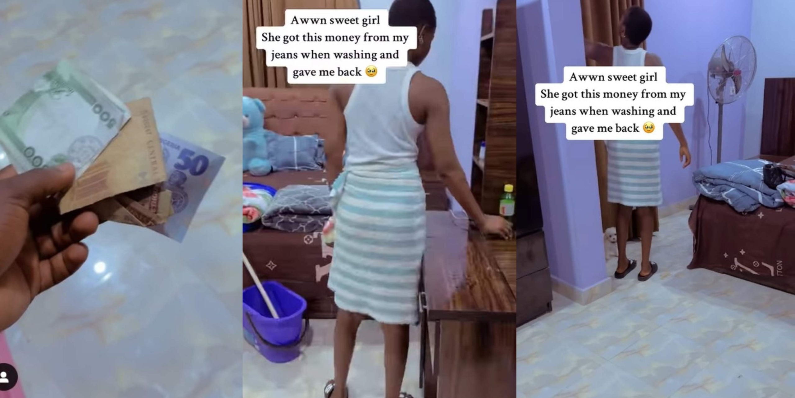 Mixed reactions as Nigerian lady returns money she found in her boyfriend’s clothes while washing