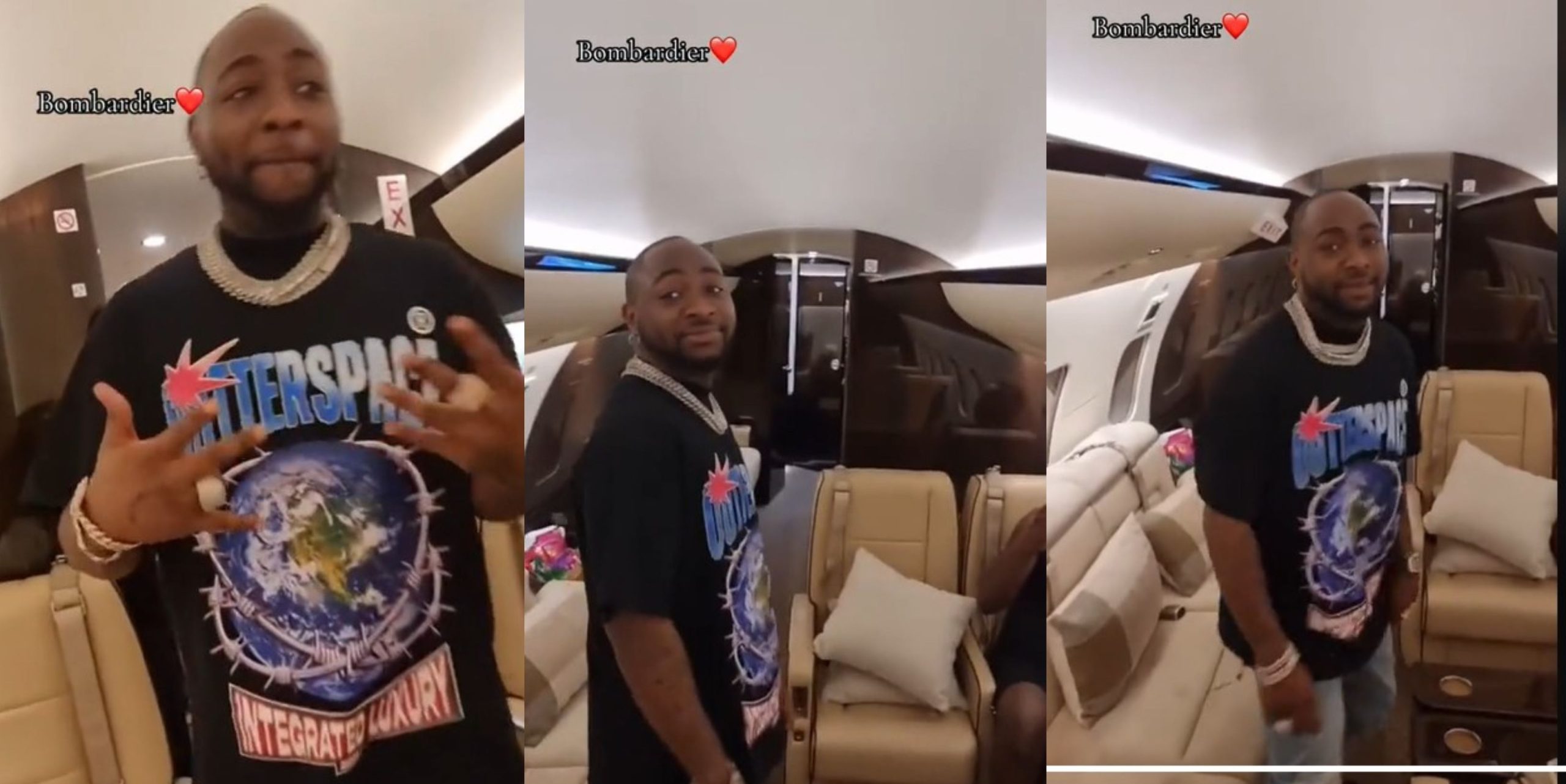 Moment Davido flaunts newly acquired ₦102 billion Bombardier private jet interior