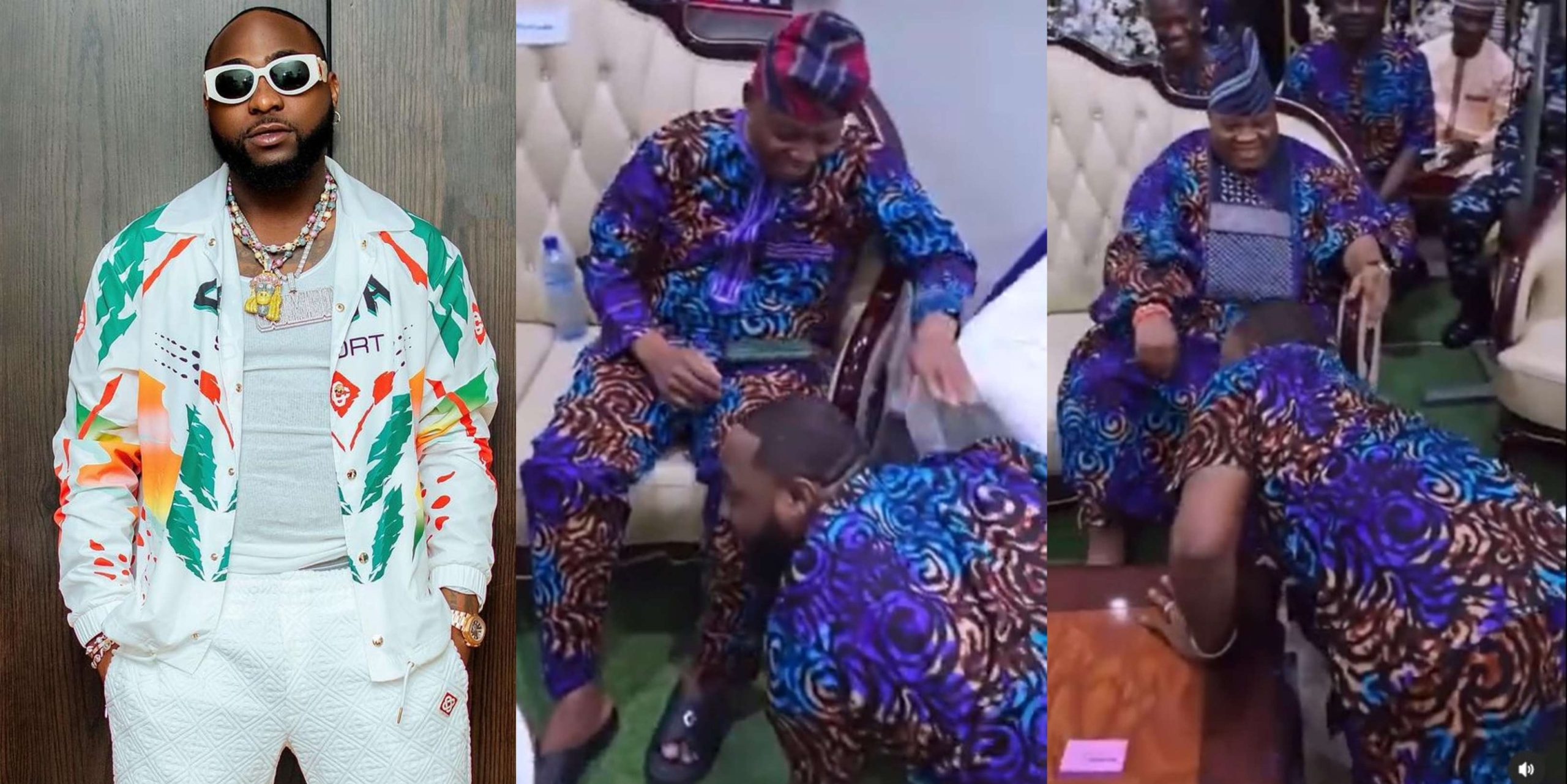 Moment singer Davido prostrates to greet his father, uncle and others at family event