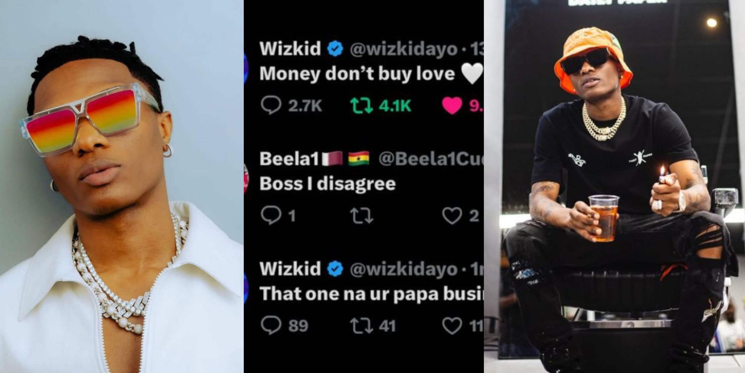 Moment singer Wizkid blasts fan who disagreed with his statement “Money don’t buy love”