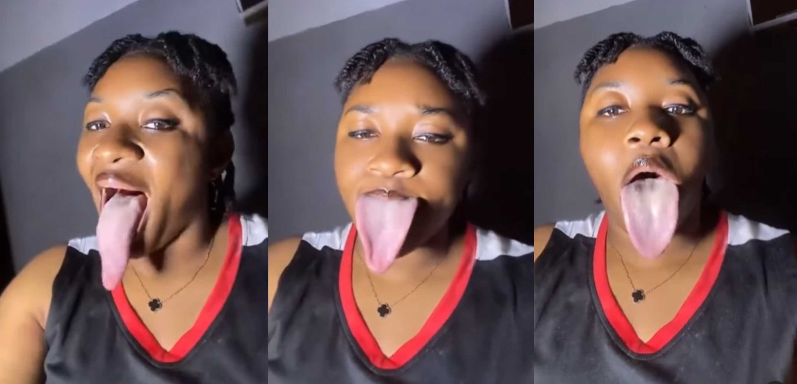Nigerian lady sparks reactions online as she shows off her very long tongue