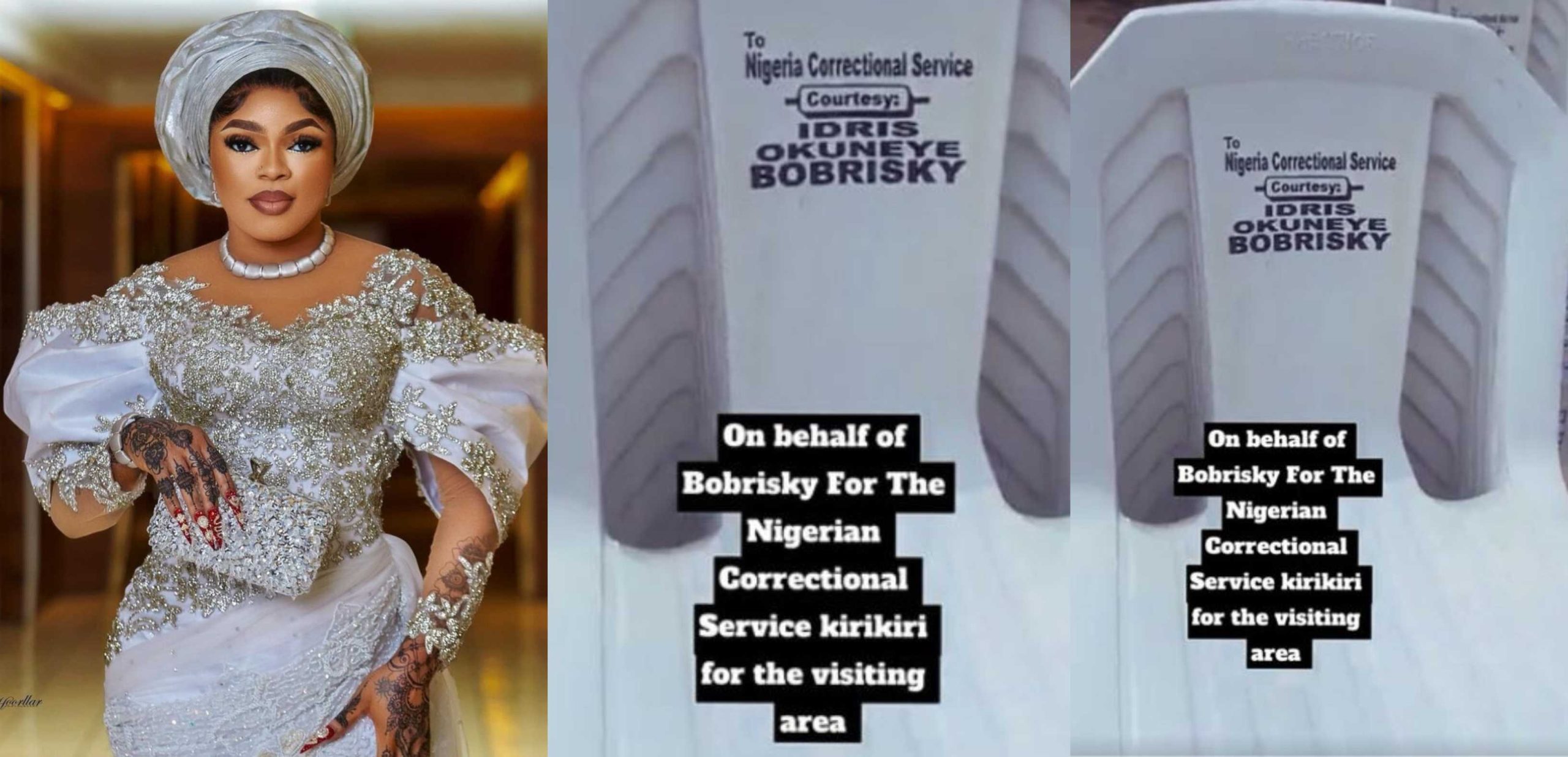 “She’s a good man when it comes to giving” – Nigerians react as Bobrisky donates chairs to the correctional service in Ikoyi while still in prison