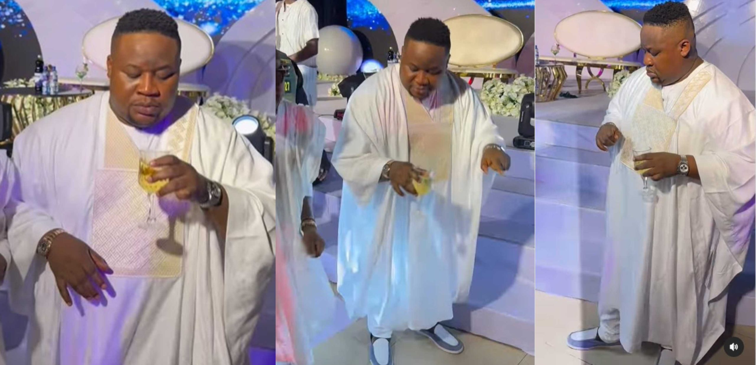 Reactions as Cubana Chief Priest refuses to spray money at reacent event, instead flaunts Agbada worth N5M