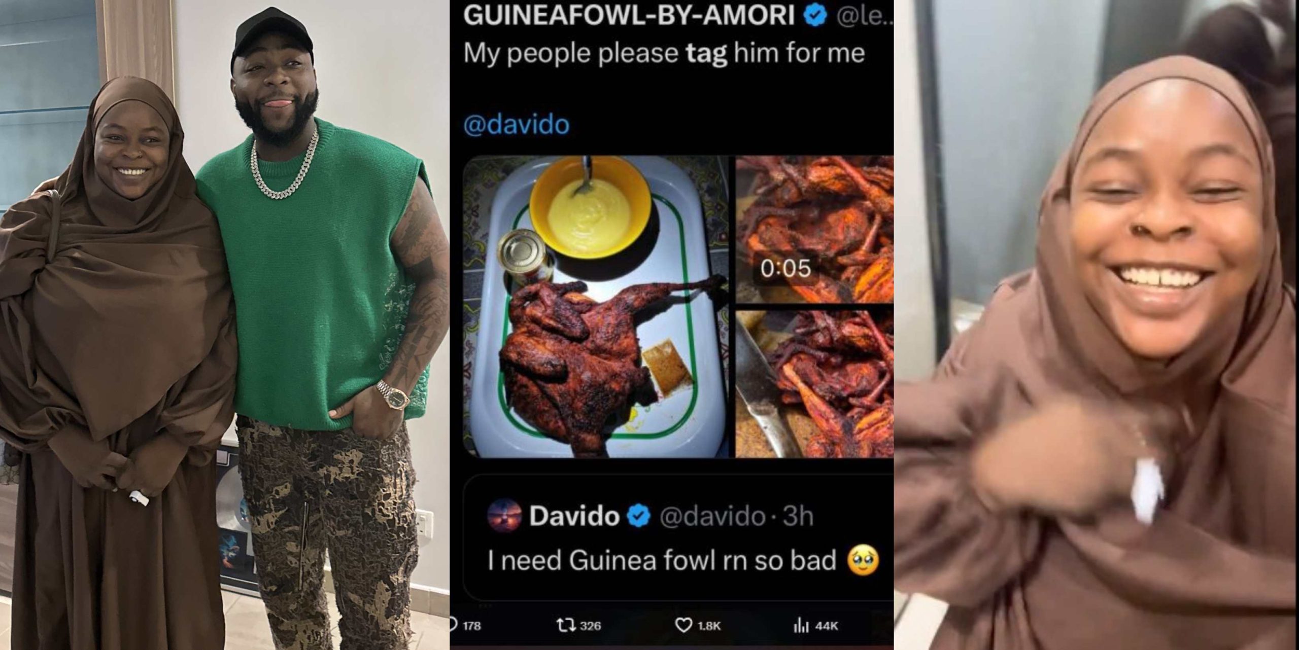Singer Davido makes Guinea fowl vendor overexcited as he patronizes her