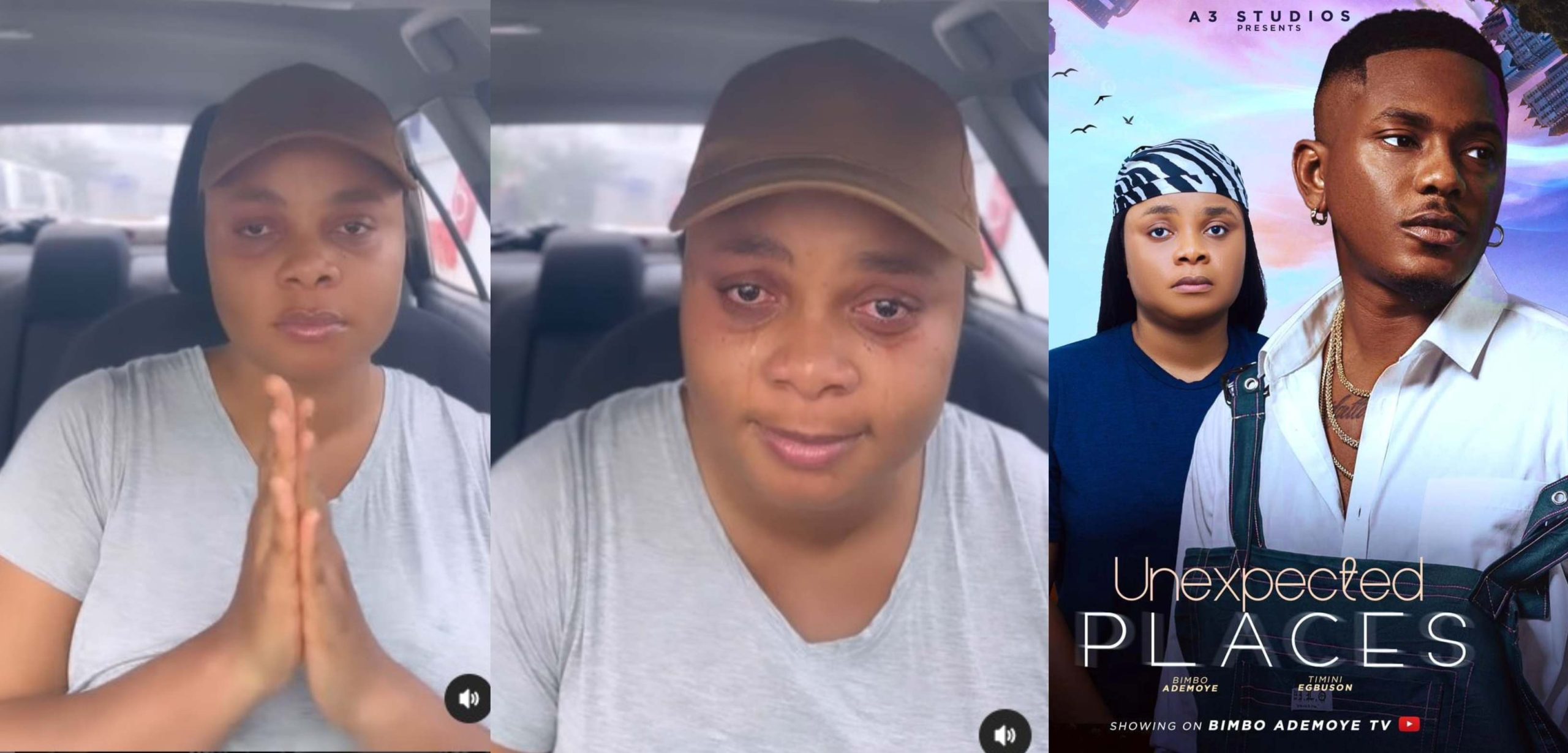 Actress Bimbo Ademoye breaks into tears as her movie ‘Unexpected Places’ hits 2.5M views in 2days (Video)