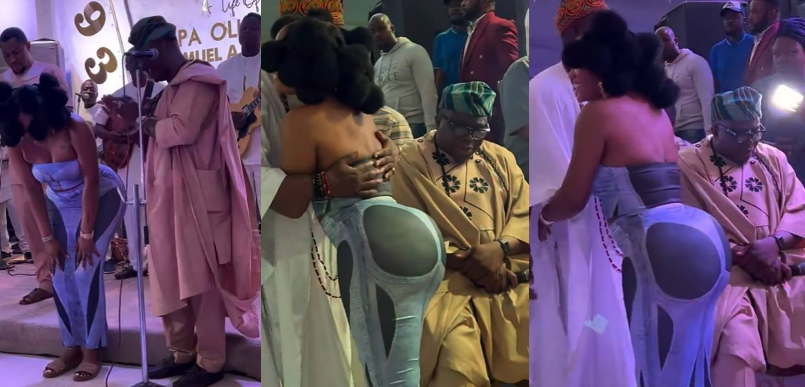Moment Comedian Gbenga Adeyinka spotted staring at DJ Pretty Play’s huge backside as K1 sings at an even