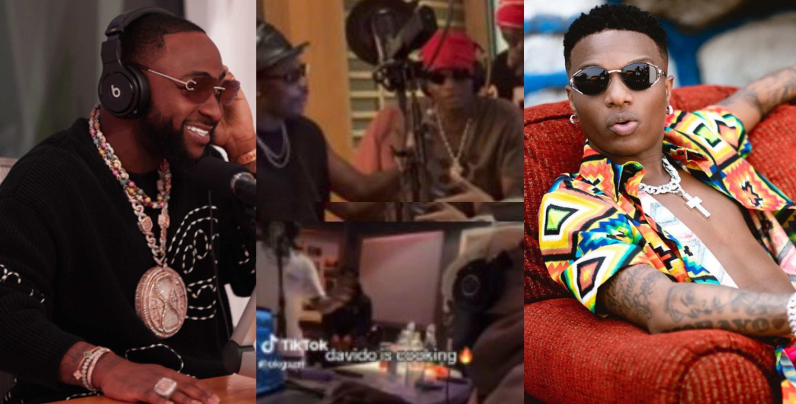 “Davido wetin be this” – Video of Wizkid and Davido cooking songs inside the studio sparks reactions online (Watch)