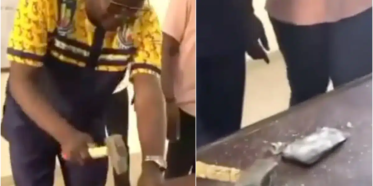 “E Go Buy Another One”- Viral Video Of Lecturer Smashing Student’s iPhone 13 with Hammer